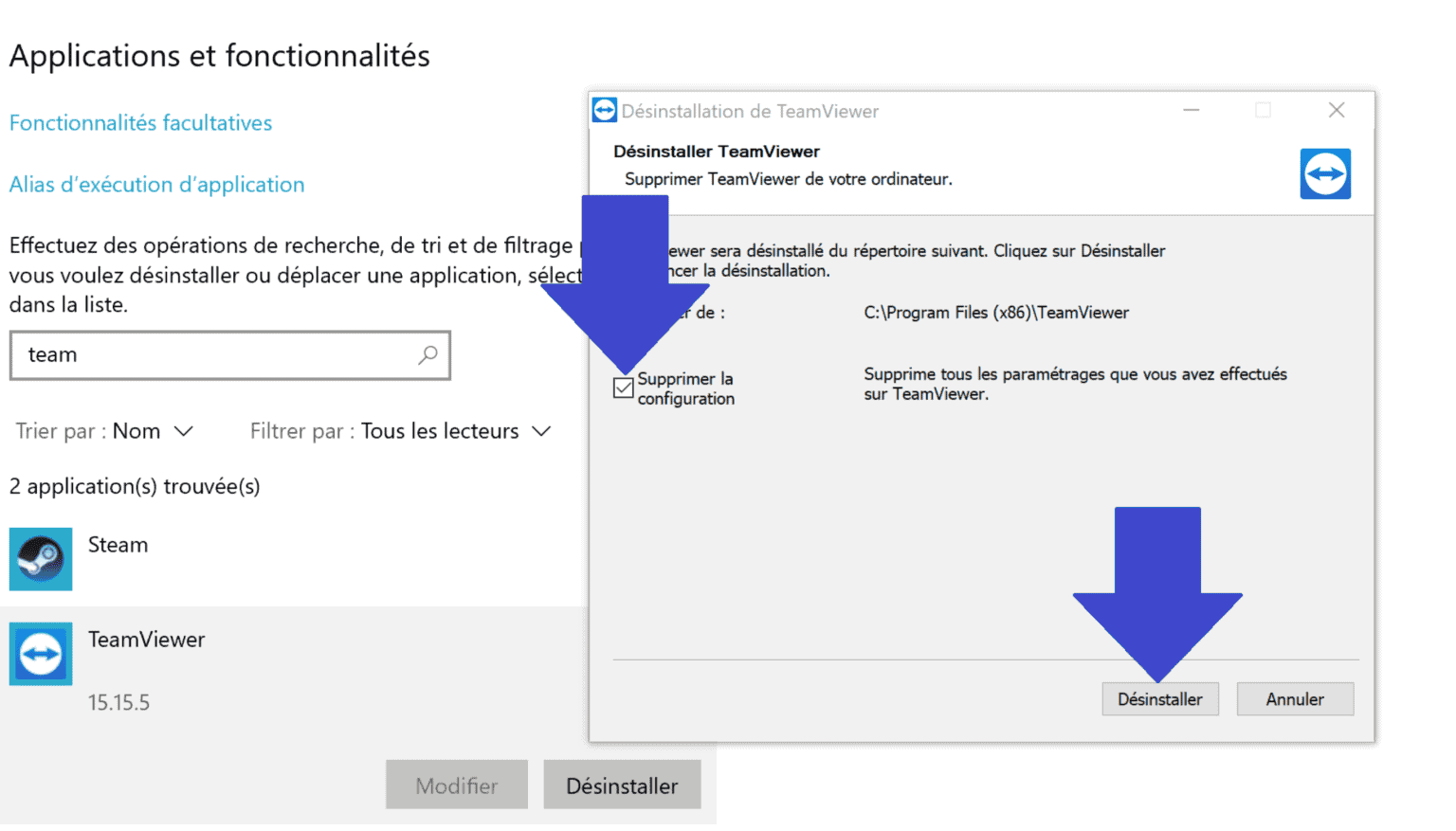 Supprimer Configuration Teamviewer Windows 10