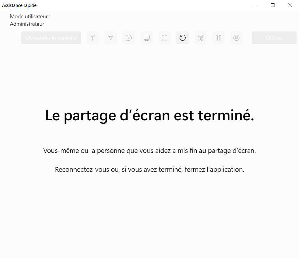 Partage d'écran administrateur terminé