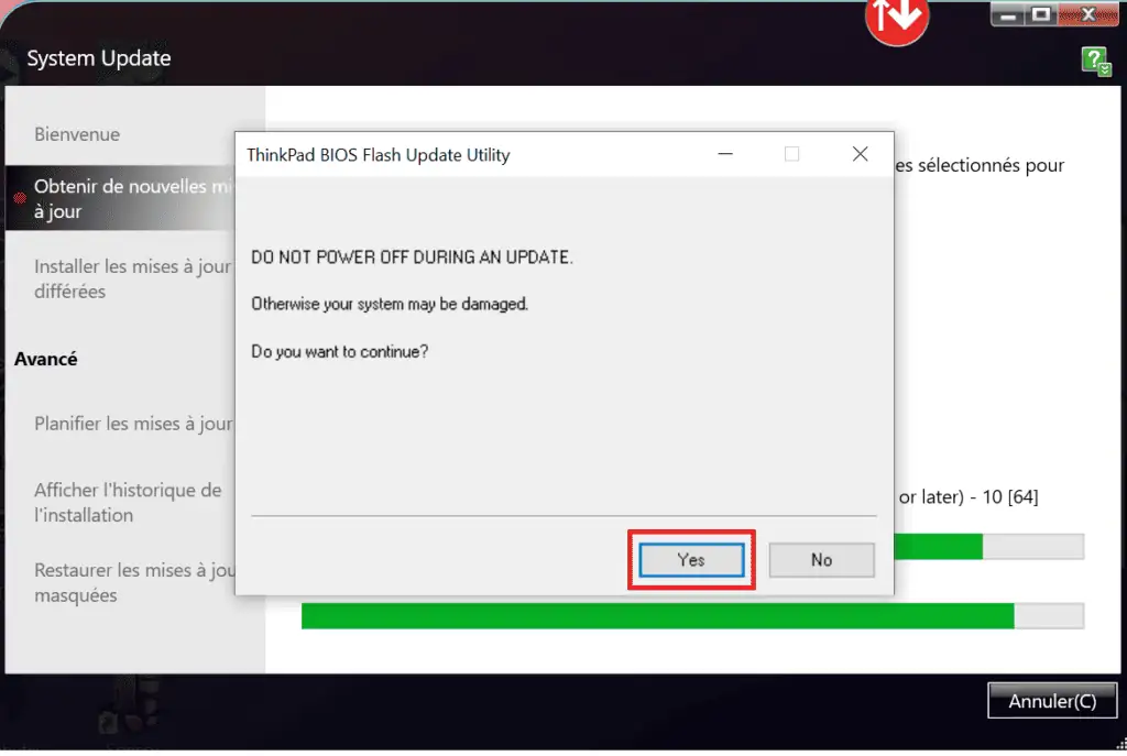 Avertissement Thinkpad Bios Flash Update Utility 1