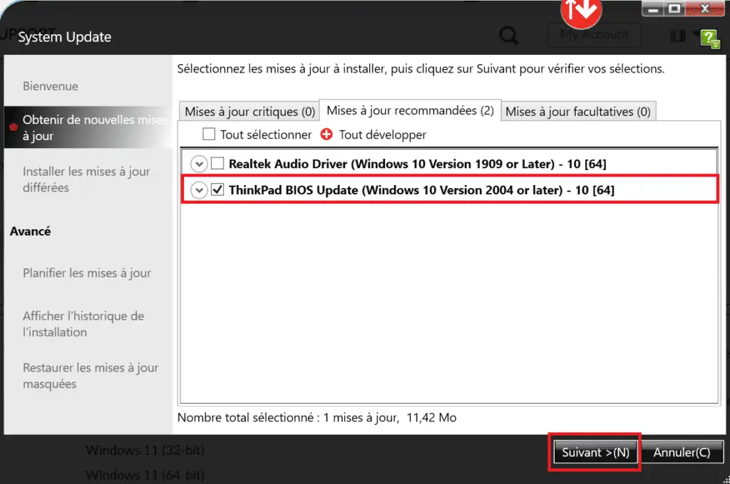 Selectionner Thinkpad Bios Update