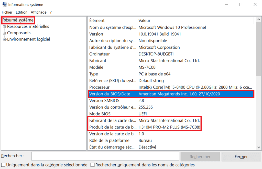 Trouver Version Bios Windows